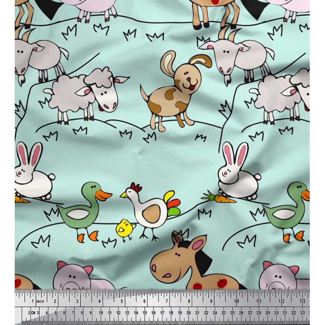 Soimoi Tissu en Poly Georgette Imprimé Oiseaux et Animaux 1 Yard 52 Pouces de Large