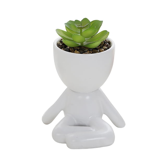 Cute Figure Ceramic Doll Flower Pot - Creative Planter for Home and Office Decoration
