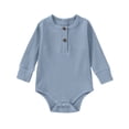 thumbnail image 1 of tarylea Toddler Baby Clothes Long Sleeve Crew Neck Button Rompers Solid Color Ribbed Outfits Casual Comfy Fall Outwear Jumpsuits for 0-24 Months, 1 of 3
