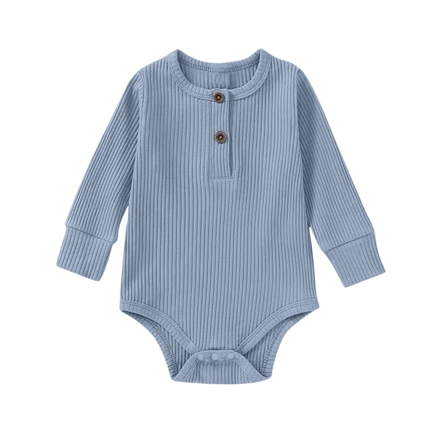 tarylea Toddler Baby Clothes Long Sleeve Crew Neck Button Rompers Solid Color Ribbed Outfits Casual Comfy Fall Outwear Jumpsuits for 0-24 Months