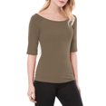 thumbnail image 4 of INSPIRE CHIC Women's Boat Neck Tops Half Sleeves Fitted Layering Soft T-Shirt XS Dark Khaki, 4 of 7
