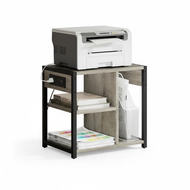 Garvee Table Roulante pour Imprimante, 3 Niveaux, 17.3 x 11.8 x 18.1 Pouces, avec Roues Verrouillables et Prises de Courant, Gris