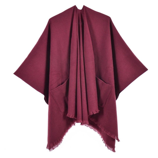 Women's Warm Shawl Wrap Cape - Reversible Open Front Poncho Sweater for Winter