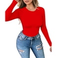 thumbnail image 3 of Hauts pour Femmes à Manches Longues Mode Femmes Couleur Unie Manches Longues Décontracté Blouse T-shirt d'Intérieur Hauts, 3 of 8