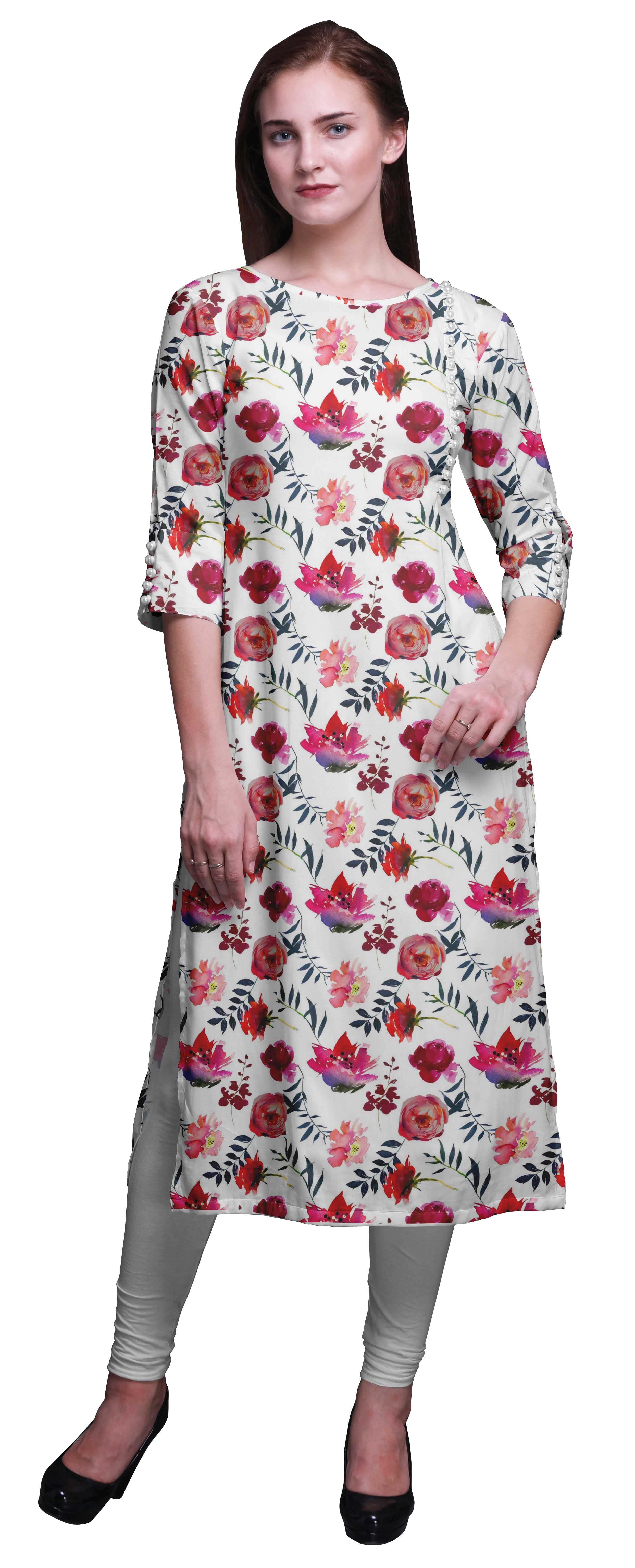 Bimba Robes Longues Droites pour Femmes Imprimées Manches 3/4 Vêtements Indiens