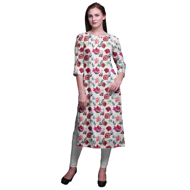 Bimba Robes Longues Droites pour Femmes Imprimées Manches 3/4 Vêtements Indiens