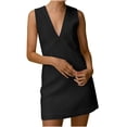 thumbnail image 1 of Robe en Lin pour Femme, Robe Midi Sans Manches à Col en V, Robe d'Été Décontractée pour Femme, 1 of 5