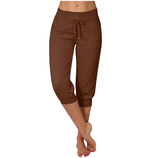 Liquidation d'Économies d'Été! RQYYD Pantalons Capri pour Femmes Été Décontractés Capris Raccourcis Pantalon de Yoga Jogger à Cordon avec Poches Bas Resserré Pantalons de Survêtement Liquidation