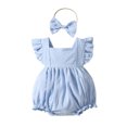 thumbnail image 1 of MIASHUI Girls Sleeveless Romper Toddler Fly Sleeve Solid Color Bodysuits Headbands Set,Blue,12-18 Months, 1 of 7