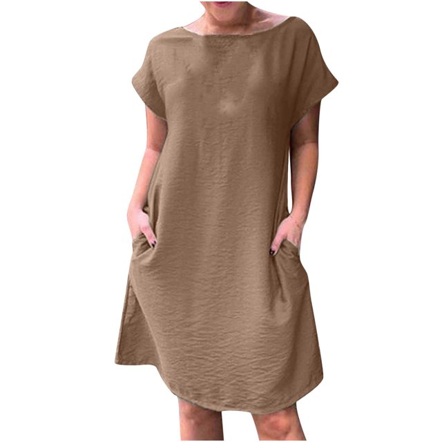 Robe d'Été à Fleurs pour Femmes Robe à Col Rond pour Femmes à Manches Courtes avec Poches Robe Courte d'Été pour Femmes Robe d'Été à Fleurs pour Femmes Robe à Manches Courtes pour Femmes