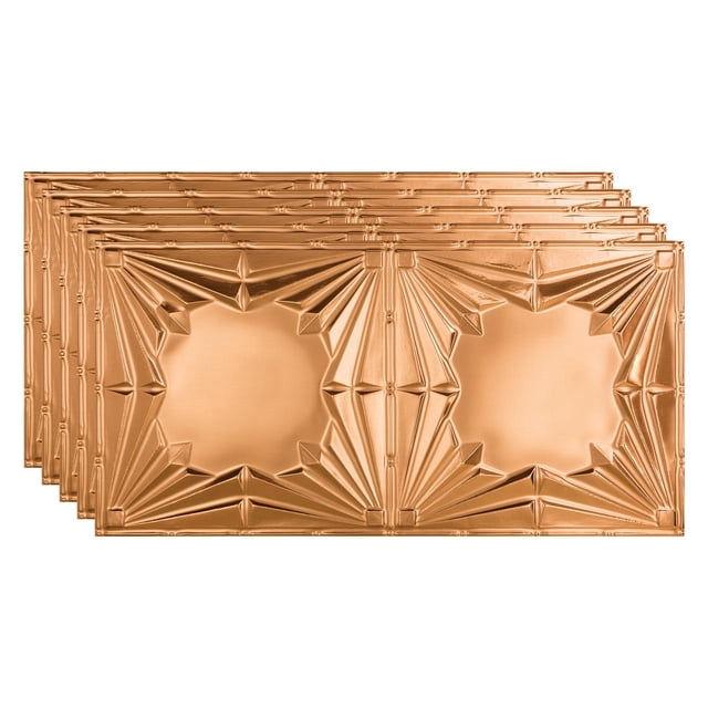 Fasade Art Deco Decorative Vinyl Ceiling Panel 2ft x 4ft 5 Pack Polished Copper