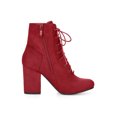thumbnail image 3 of Unique Bargains Women Round Toe Chunky High Heel Lace Up Booties Red US 9, 3 of 8