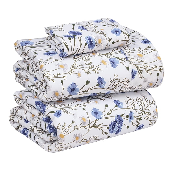 RUVANTI Draps 100 % Coton – Literie Percale Format Simple, Design Floral Rafraîchissant et Respirant, Durable avec une Sensation Nette, Douce et Confortable, Poche de 16 Pouces, Ensemble 3 Pcs, Sweet Pea
