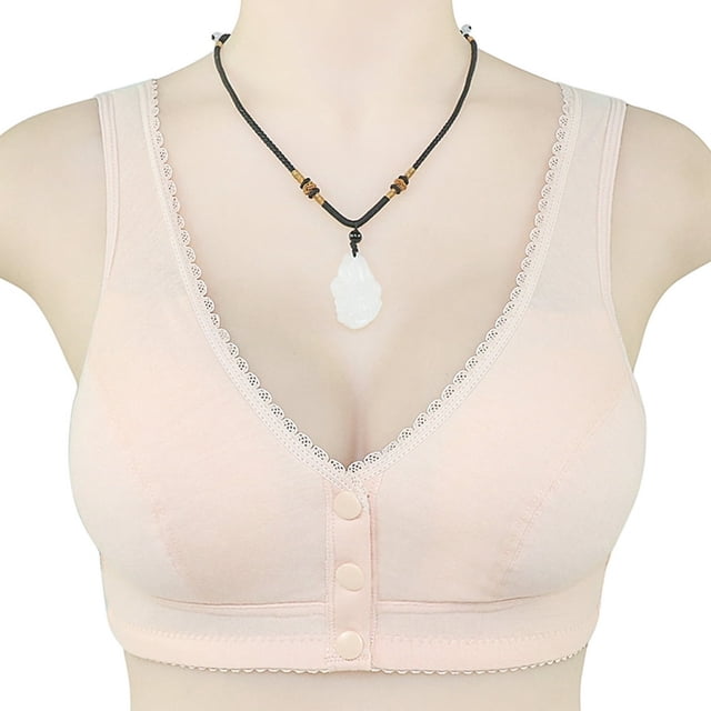 CHUANK Front Closure Bras for Women Plus Size Wireless Padded Plus Size Wire Free Bras Beige 4XL