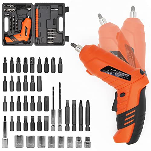 Electric Cordless Screwdriver, 47-in-1 Drill Driver Screwdriver Set,3.6V Battery Power Rechargeable Screwdriver kit,Rotatable Dual Position Handle with LED Light Charger for Home Office Work