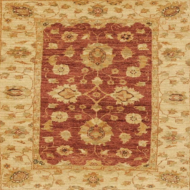 Ahgly Company Tapis d'Intérieur Carrés Abstraits Orange Rouge de Style Oriental, 7 Pieds Carré