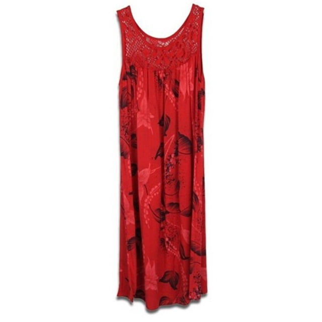 Bellella Ladies Tank Dress Lace Patchwork Dresses Crew Neck Sundress Pleated Color Stitching Summer red M