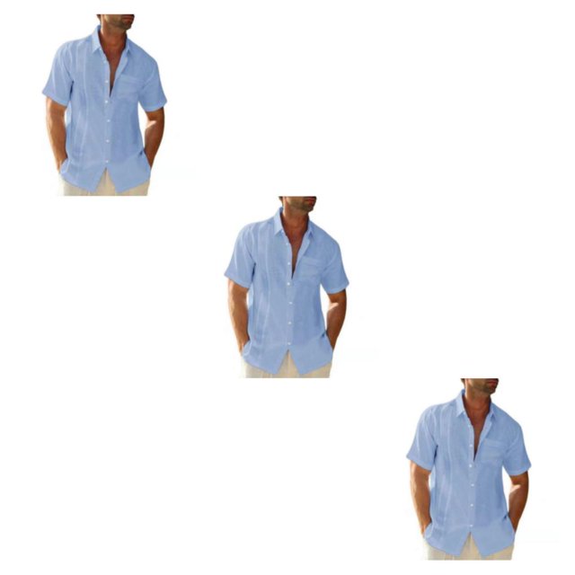 pitrice Men Shirt Casual Short Sleeve Breathable Replacement Button Down Solid Color Fashionable Home Dating Shirts Top Light Blue L 3Set
