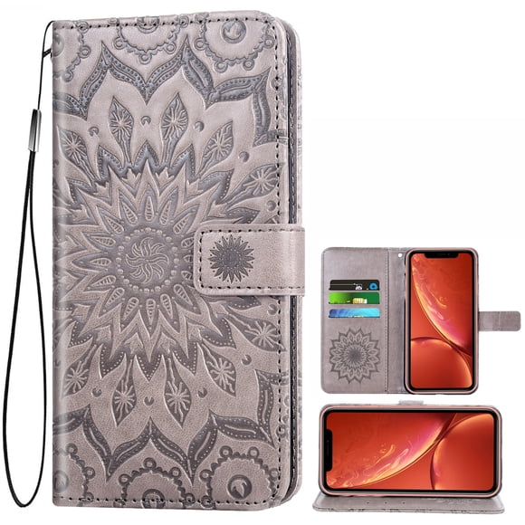 Case for iPhone XR, Genuine Leather Flip Wallet Case Cover with Stand for Men and Women, Magnetic Phone Case with Card Holder for iPhone XR (Black)