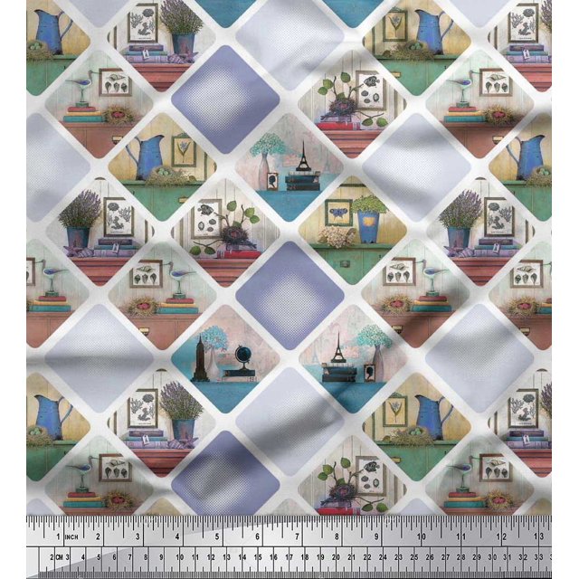 Soimoi Rayon Fabric Frame,Jug & Flower Pot Patchwork Printed Craft Fabric by The Yard 42 Inch Wide