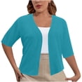 thumbnail image 2 of CFLVAEK Fall Cardigan Sweaters for Plus Size Women Casual Short Sleeve Open Front Shrugs Soft Solid Color Cropped Boleros Lightweight Cardigans Cover Ups Mint Green XXXL, 2 of 7