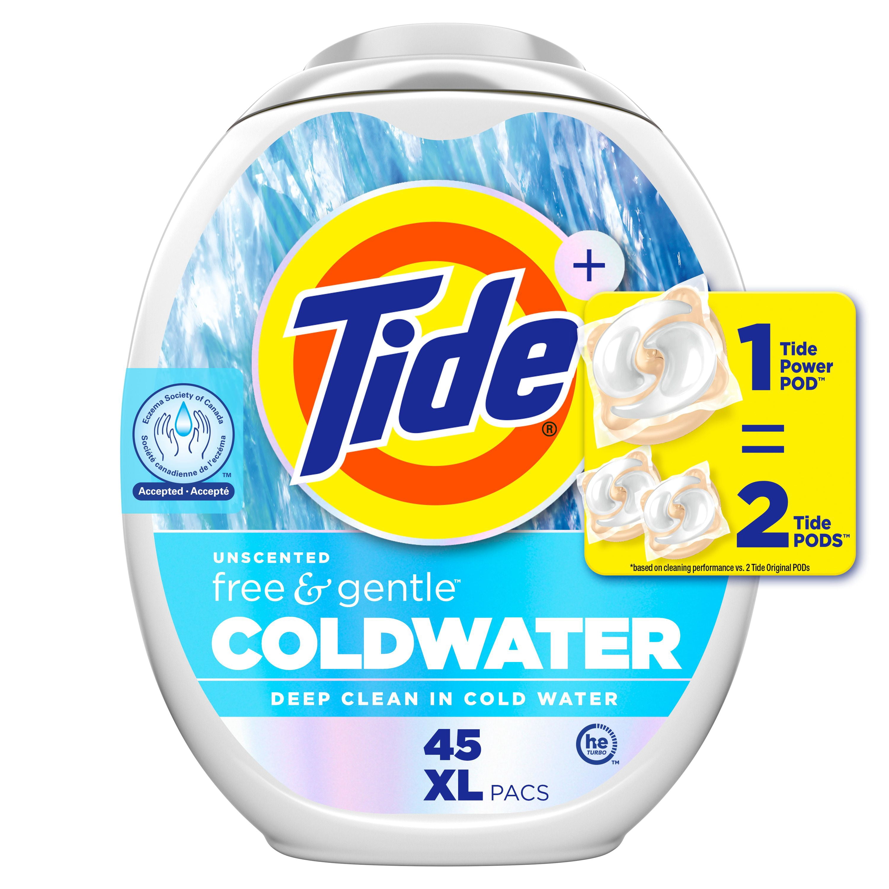 Tide PODS Free and Gentle Coldwater Laundry Detergent Pacs, Hypoallergenic Laundry Detergent Pacs, 45 Count
