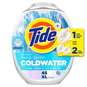 Tide PODS Free and Gentle Coldwater Laundry Detergent Pacs, Hypoallergenic Laundry Detergent Pacs, 45 Count