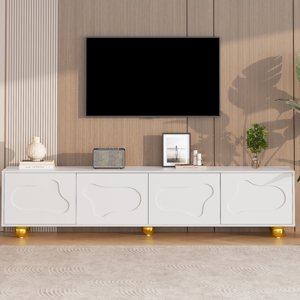 TV Stand, en forme de nuage bas TV armoire avec deux armoires de rangement et pieds de support solides, structure robuste tient 65-inch télévision pour usage domestique,64.9×15.7×17.7