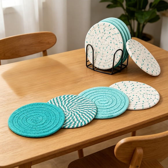 ZZkhGO Ensemble de 8 sous-Tasses Tissées, sous-Verres Absorbants pour Boissons Chaudes Froides, Résistant à la Chaleur jusqu'à 210 °F, sous-Tasse de 4,72 Po de Diamètre pour Plaques de Table et Tables Basses
