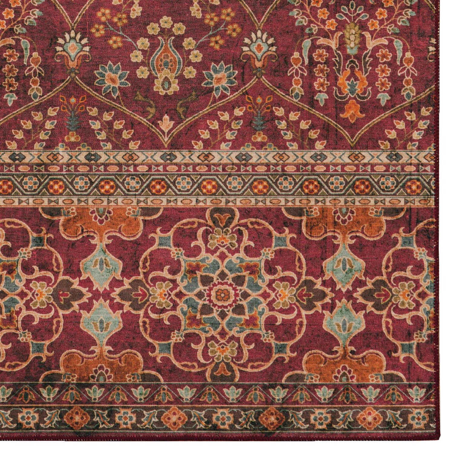 Tapis de couloir lavable Neil 2 pi x 8 pi grenat et ivoire