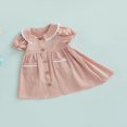 thumbnail image 3 of Baby Girl Doll Collar Dress  Short Sleeve Button Closure A-Line Dress, 3 of 9