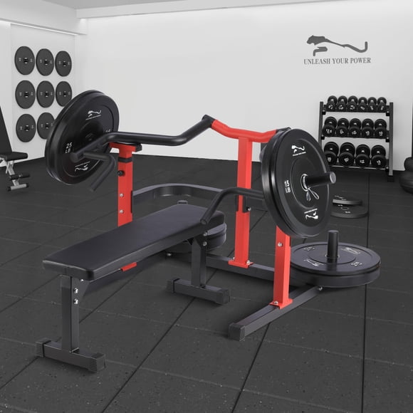 Appareil de Pression Thoracique Robuste pour Gym à Domicile – Banc Plat Ajustable, Bras Convergents Indépendants, Roulements Lisses, Équipement Polyvalent d'Entraînement de la Poitrine – Putter Rouge