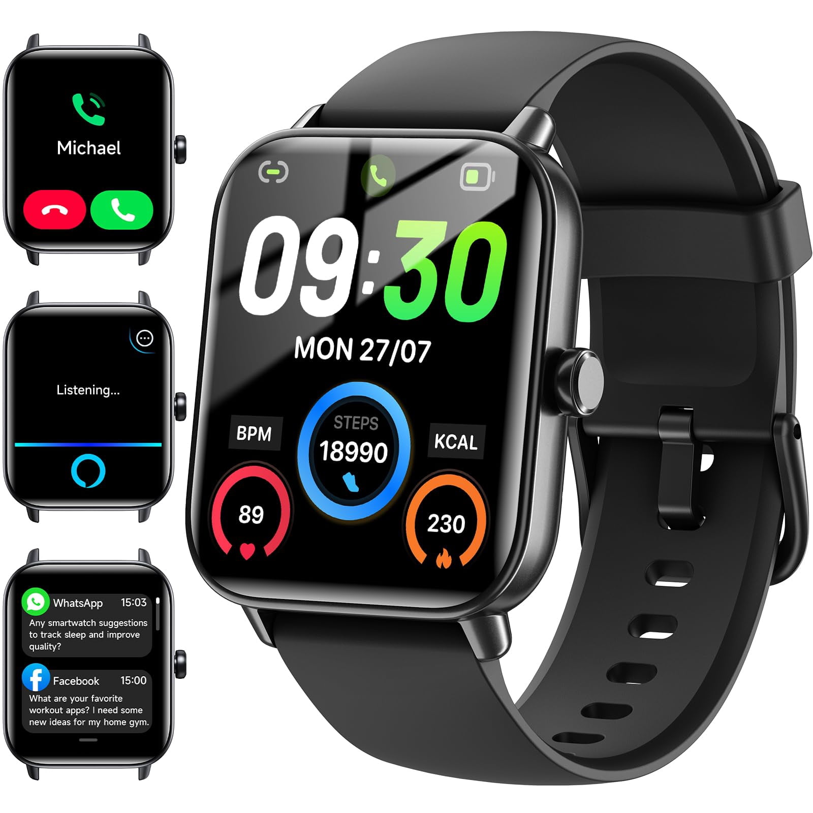 Smart Watches for Men Android & iPhone, Alexa Built-in, Fitness Tracker with Answer/Make Calls, IP68 Waterproof Fitness Watch,Heart Rate, Sleep, SpO2 Monit