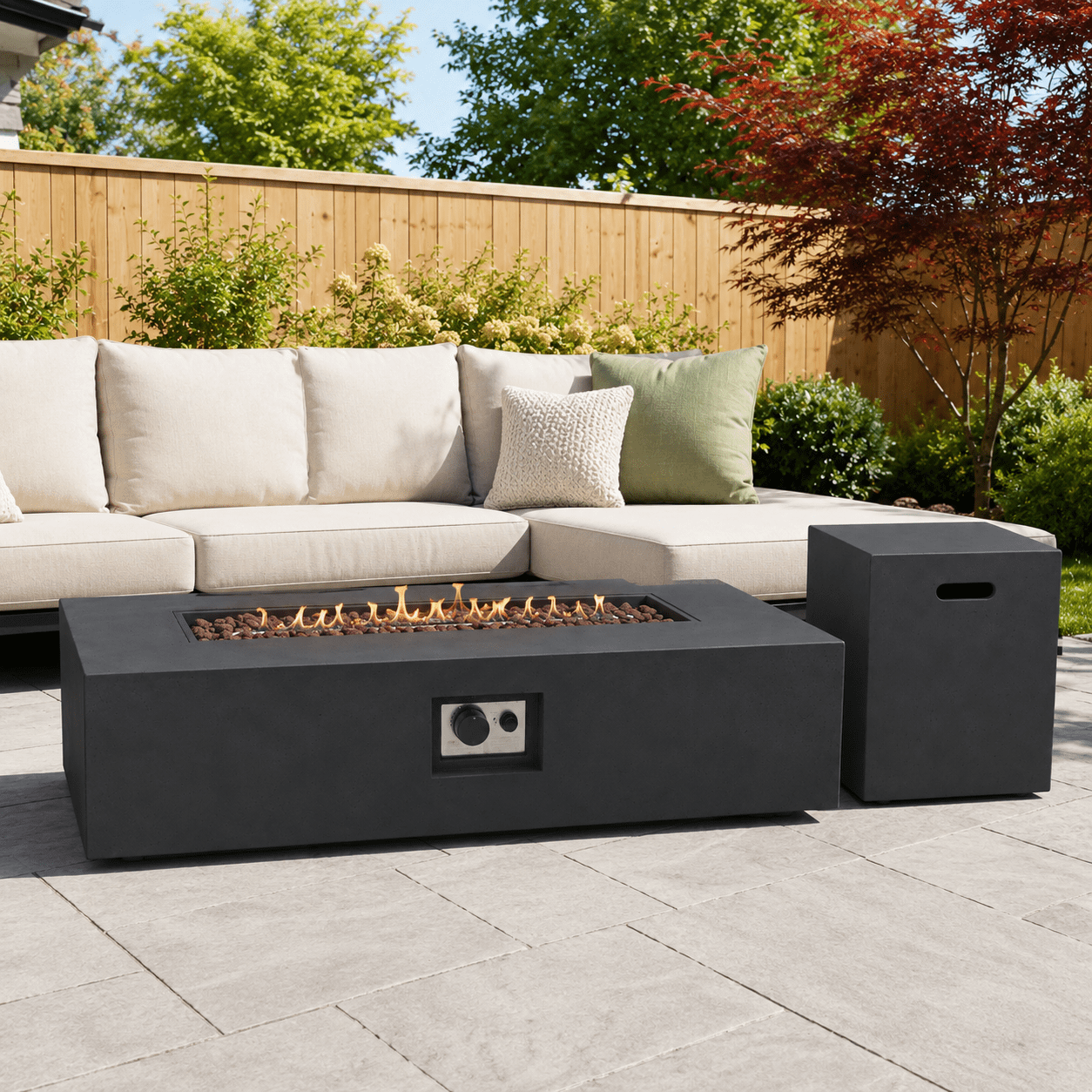 56" Rectangle Propane Gas Fire Pit Table 50000 BTU, Outdoor Gas Fire