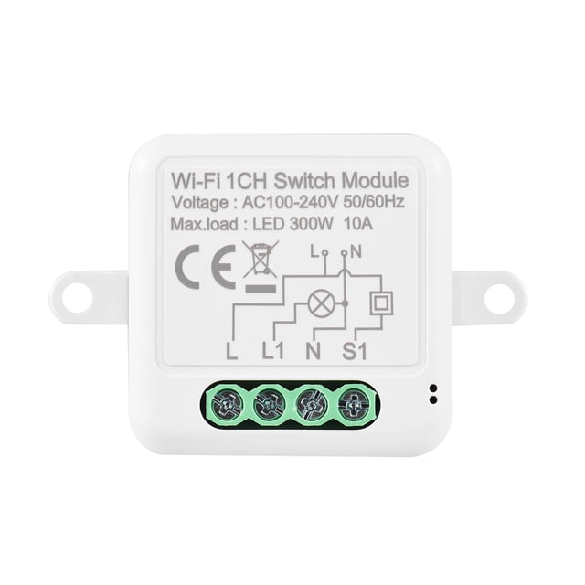 Module Wi-Fi 1CH Switch Mini Smart avec Commande Vocale, Contrôle par Application pour Téléphone Mobile, Fonction de Minuterie, Compatible avec l'Assistant Google, Amazon Alexa LED 300W, 10A