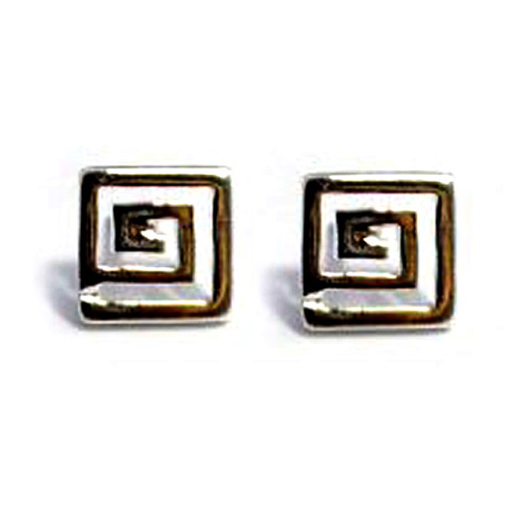 Boucles d'Oreilles Clous Clé Grecque Ancienne Plaquée Rhodium en Argent Sterling, 5 x 5mm