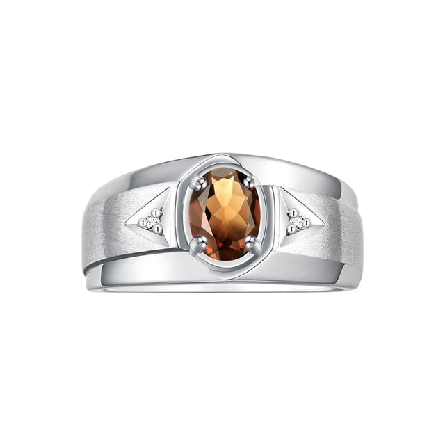 RYLOS Men's Rings Sterling Silver Classic 7X5MM Oval Gemstone & Diamond Ring Smoky Quartz June Birthstone Rings For Men, Men's Rings, Silver Rings, Size 9