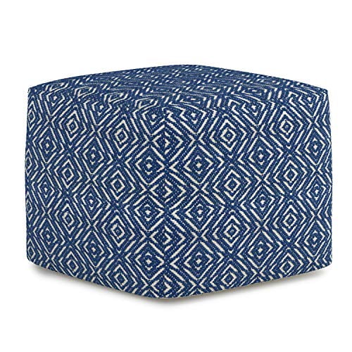 SIMPLIHOME Graham Square Pouf, Footstool, Upholstered in Patterned Blue, Natural Hand Woven Cotton, for the Living Room, Bedroom and Kids Room, Transitional, Modern