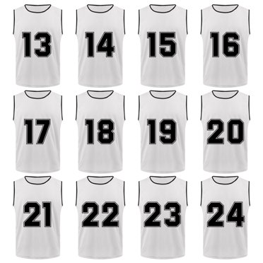 TOPTIE Lot de 12 Maillots d'entraînement d'Équipe Numérotés en Maille, Jerseys, Gilets, Pinnies (#13-24)(Vestes d'entraînement de sport)
