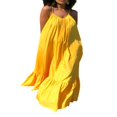 thumbnail image 2 of Femmes Été Décontracté Fluide Longue Robe avec Poche Spaghetti Sangle Cou Cou Swing Solide Plage Robe Maxi en Vrac, 2 of 7