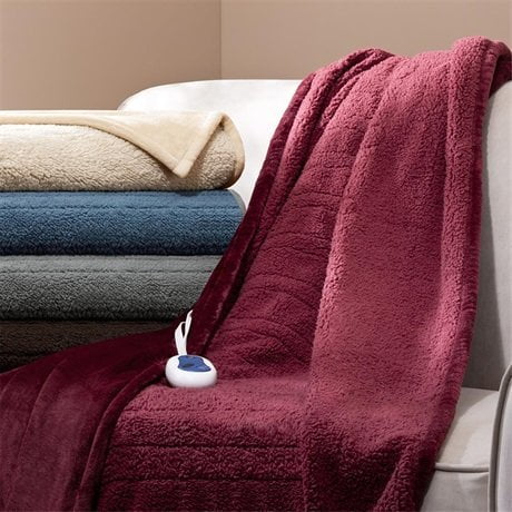 Beautyrest Microlight Reverse to Berber Heated Throw, 60 x 70", Grey