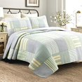 thumbnail image 1 of Cozy Line Home Fashions Vert Terre de Sienne Jaune Bleu à Carreaux Rayé Patchwork 100 % Coton, Couvre-Lit Réversible, Jeté de Lit, Courtepointe Be, 1 of 5