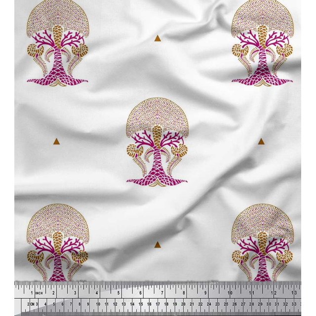 Soimoi Georgette Viscose Fabric Tree Block Print Fabric by The Yard 42 Inch Wide