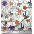thumbnail image 1 of Soimoi White Poly Georgette Fabric Flying Bird & Floral Print Sewing Fabric BTY 52 Inch Wide, 1 of 3