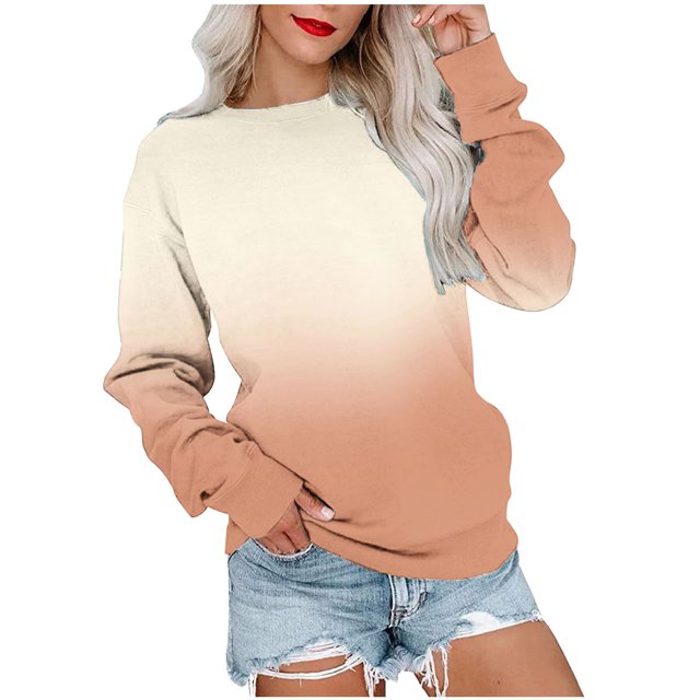 TIMIFIS Chandail à Dégradé pour Femmes, Décontracté, Ample, à Manches Longues, Chandail à Enfiler, Mode, Col Rond, Confortable, Chandails pour Dames