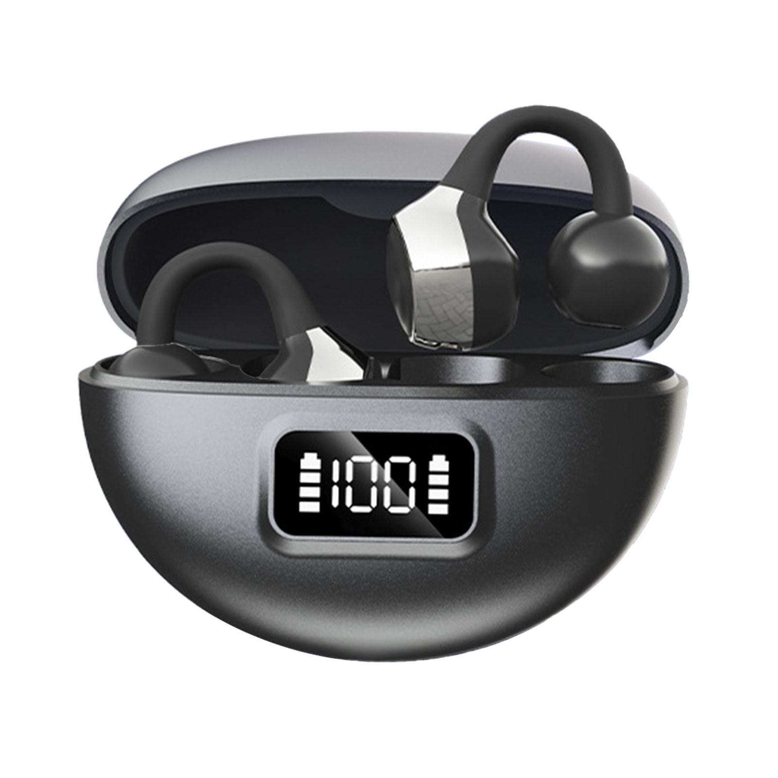 Black Open-Ear Clip Earbuds With High-Capacity Battery Low Latency And Dual Mic For Noise-Free Communication