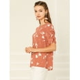 thumbnail image 4 of INSPIRE CHIC Haut Floral Élégant pour Femme à Manches Courtes Froncées, Coupe Régulière, 4 of 4