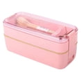 thumbnail image 1 of Fridja Summer Savings Wheatss Straw Lunch Box Transparent Lid Double Layer Plastic Lunch Boxes, 1 of 2