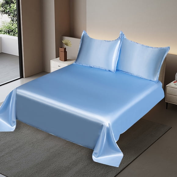 Sales Today Clearance! Solid Color Bed Sheet Ice Silk Summer Wash Silk Friendly Bed Sheet With Pillowcases Ice Silk Bed 3 Piece Set Todays Clearance Deals Prime!