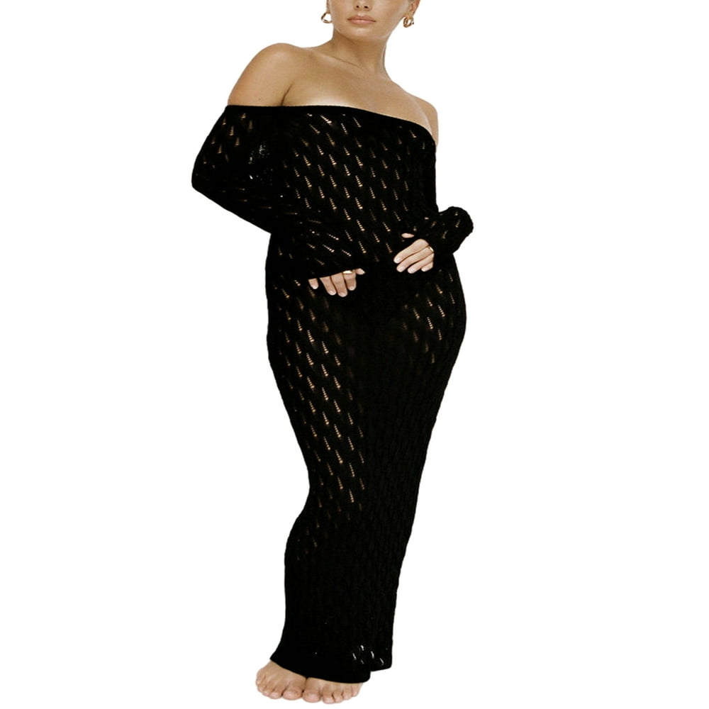 Elegant Boat Neck Off Shoulder Dress for Women in Solid Color